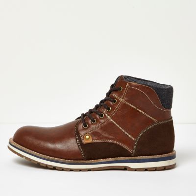 Brown lace-up work boots
